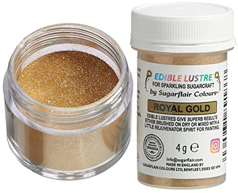 Sugarflair Edible Lustre Labensmittelfarbe Pulver, Royal Gold, 4 g | Essbares Glanzpulver für Torten, Cupcakes, Fondant, Marzipan, Schokolade und Royal Icing, Feines Pulver mit intensivem Glanz