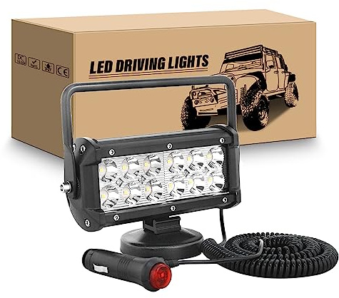 RIGIDON Led Arbeitsscheinwerfer mit magnetfuß, 7 Zoll 36W Suchscheinwerfer | Spot Offroad Scheinwerfer Auto Magnet 12V 24V, Zigarettenanzünder, 5m Kabel für Traktor Anhänger SUV KFZ LKW Camping Boot