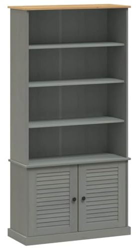 vidaXL Bücherregal, Bücherschrank mit Einlegeböden viel Stauraum, Schrank Regal für Büro Wohnzimmer, Wohnzimmerschrank Büroschrank, Grau Massivholz Kiefer