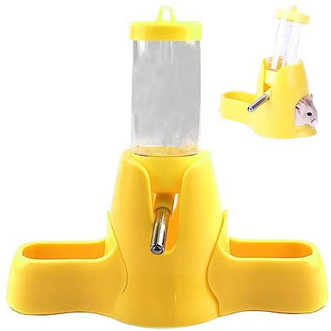 Hamster Water Bottle with Stand 80ML Guinea Pig Water Bottle and 2 Food Dispensers Free Standing Automatic Bottle Dispenser for Small Animals