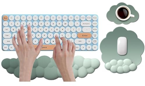 Tapis de souris en forme de nuage avec support de poignet en mousse à mémoire de forme pour clavier - Tapis de souris ergonomique pour le canal carpien - Soulagement de la douleur - Base antidérapante
