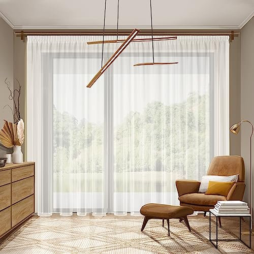 Casalini Milano Gardinen mit Kräuselband und Bleiband Weiße Vorhangschals aus halbtransparentem Voile für eine Moderne und luftige Fensterdekoration mit Zeitloser Eleganz H240 x B200 cm (1er Pack)