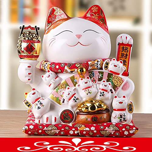 LuminescentDream Japanische Katze Kawaii,süße winkende Katze,Glück,Reichtum,einladende Katzen für ZuhauseWinkekatze Glückskatze Glücksbringer Winkende Katze aus Porzellan,Glücksbringer für Reichtum