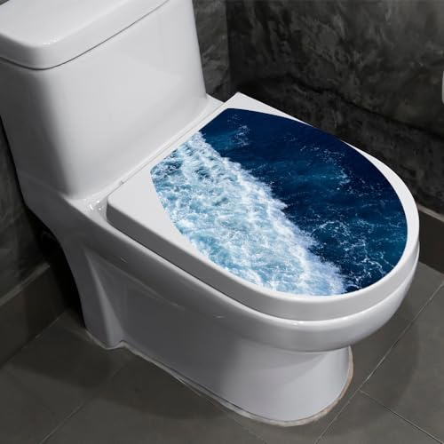 Winhappyhome Ozeanwellen Toilettendeckelaufkleber WC-Sitzbezug Aufkleber Badezimmer Dekoratives Muster (35 x 40 cm)