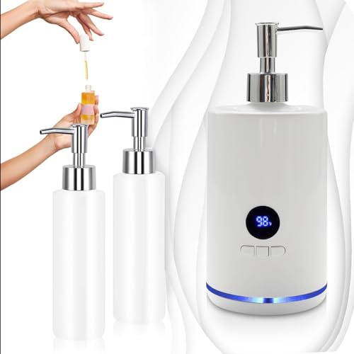 Massageöl Wärmer | Externe Kunststoff Flasche - LED Beleuchtung | Temperaturbereich 40-60°C | Für Massageöl und ätherische Öle | Massage Wellness Wohlfühlen | Stilvoller Massageöl Erwärmer (Weiß)