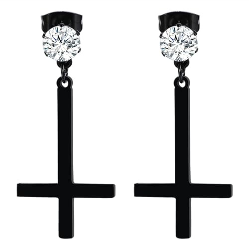 OIDEA Unisex Kreuz Petruskreuz Ohrringe: Silber Schwarz Gold Ohrstecker mit Zirkonia Umgedrehtes Kreuz Ohrhänger Edelstahl Herren Damen Religöser Schmuck Geschenk für Männer Frauen Junge