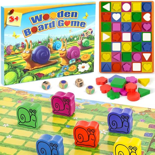 Pourbibi 2 in 1 Wooden Board Games,Travel Games for Kids,Montessori Toys for 3+ Years Old,Family Games for 1-6 Players,Educational Toys and Learning Games for 3-8 Year Olds Girl Boys Gifts
