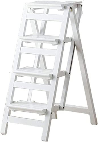 Wooden Folding Step Stool 4 Step Ladder Chair Multifunctional Foldable Stairway Home Library Climb Ladder