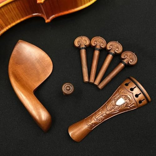 Geigenzubehör-Set Violine 4/4 Geschnitzte Muster Jujube Holz Ebenholz Saitenhalter + Stimmwirbel + Stachel + Kinn Rest/Kinn Halter Geiger Zubehör Teile(Jujube wood 2)