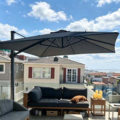 PURPLE LEAF Parasol déporté 2,5 x 2,5 m Carré, Contrôle de la Hauteur en Douceur, Sans Butée Fixe, Parasol De Jardin Extérieur, 8 Baleines Métalliques Robustes, Pour Terrasse, Patio, Gris acier