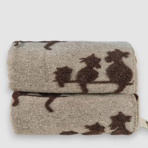 Generico Coperta Tirolese in Lana Cotta, Motivo Gatti, 150x170 cm, Marrone tortora, per Salotto e Letto, Regalo di Natale
