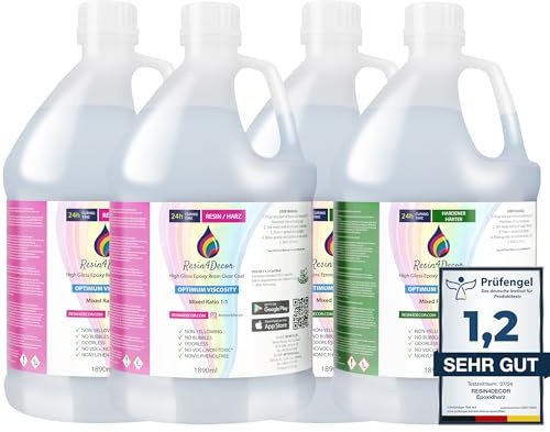 RESIN4DECOR 7560ml Epoxidharz Set [Kristallklar & Geruchlos] – 1:1 Gießharz für Schmuck, Kunst & Formenbau (Vergilbungsfrei & Ungiftig) – Transparentes Laminierharz mit 24h Aushärtungszeit