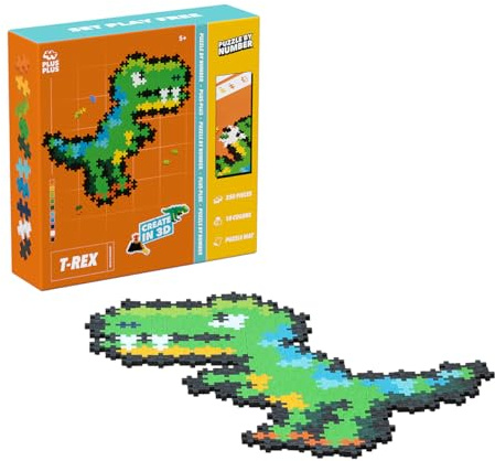 Plus-Plus 4334 Geniales Konstruktionsspielzeug, Puzzle nach Zahlen T-Rex, Dinosaurier Bausteinset, Kreativ-Bausteine für Kinder ab 5 Jahren, 250 Teile