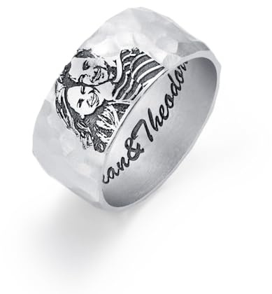 GSTFY Personalisierter Foto-Porträt-Ring – individueller Gedenkschmuck für Paare, Hundeliebhaber – Ring aus Sterlingsilber mit Foto, gravierter Name