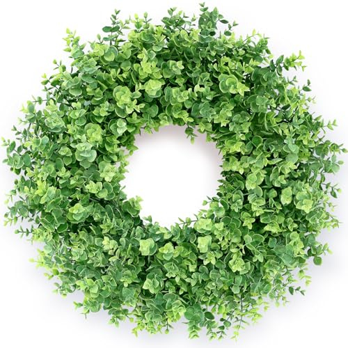 26 Boxwood Wreath for Front Door, Porch, Window - Large Artificial Boxwood Leaves Greenery Outdoor Wreath for Home, Farmhouse Decor - Spring, Summer, Fall, All Seasons (Green)