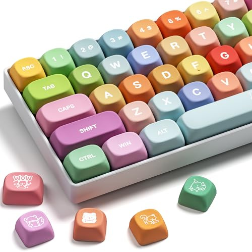 XVX Cute PBT Keycaps, Rainbow Gummy Bear Keycap Set MOA Profile, Dye-Sublimation Keyboard Keycaps Suitable for 60% 65% 75% 80% 96% 100% Layout Mechanical Keyboard with MX Switches