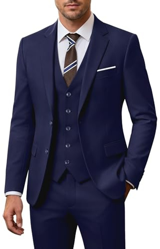 ZKHOECR Herren-Anzug-Set, 3-teilig, schmale Passform, Blazer mit Zwei Knöpfen, einfarbig, Jacke, Weste, Hose, Hochzeit, Business-Anzug, Marineblau, 4XL