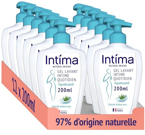 Intima - Lot de 12 Gels Intime Femme Natural Origins - Gel Apaisant à Aloe Vera - 97% naturels - 12x200 ml