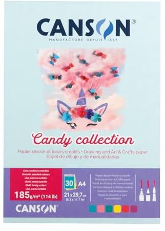 CANSON - Album Candy Collection 30 farbige Blätter A4 185 g/m² in 6 sortierten Pastellfarben