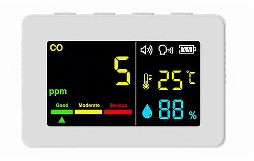 Gas Detector, Portable Air Quality Meter 3 in 1 and Humidity Tester Color Screen Carbon Monoxide Detector(Bianco)