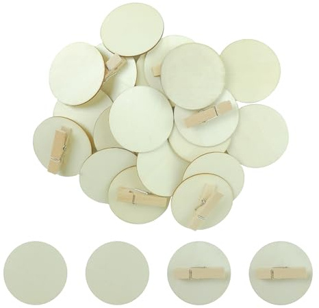 BMZXCH 50 Pièces 47 mm Petite Mini Pince Petites Naturel Pinces A Linge Bois Déco avec Disque Rond, Petite Mini Epingle en épingles Bois pour Photo pour Photos, Lettres, Cadeaux, Déco Table Mariage