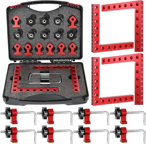 4 Pack Corner Clamp for Woodworking, 90 Degree Positioning Squares, Right Angle Clamp with Storage Box 5.5 x 5.5 Aluminum Alloy Right Angle Clamps Fixing Clamps for Woodworking, Picture Frames and