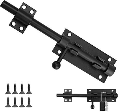 MejaRizon Türriegel Schwarz, 200mm(8zoll) Schieberiegel Edelstahl, Riegelschloss mit 8 Befestigungsschrauben, Gartentor Riegel Geeignet für Garten, Fenster, Türen, Zaun
