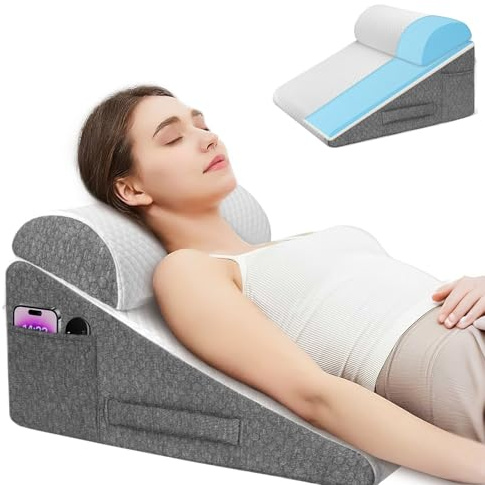 Aofesel Almohada Cuña, Almohada Triangular con Rodillo del Cuello, Almohada de Reflujo Ergonómico con Soporte Trasero, Wedge Pillow, Cojín Inclinado para la Cama y Sofá, 50×50×26 cm
