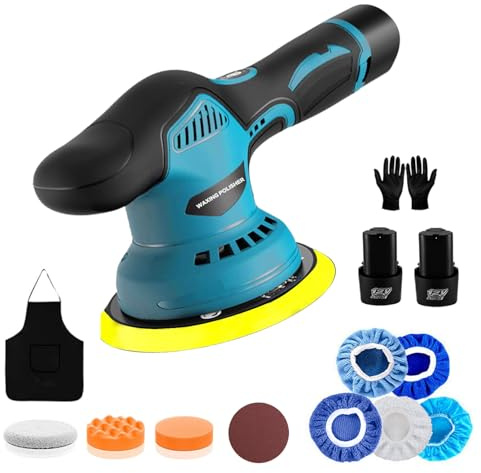 Cordless Car Polisher 6 inch, Portable Car Buffers Polishers Kit, Polishing Machine with 8 Variable Speed 2800-5500RPM & 14PCS Attachments, for Car Detailing/Sanding/Scratch Removing