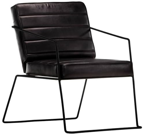 Teenpull Sessel Schwarz Echtleder, Komfortabler Armlehnstuhl für Wohnzimmer, Robuster Lesesessel mit Pulverbeschichtetem Stahlgestell, 52x70x71cm Akzentstuhl