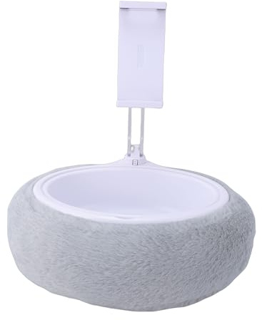 Bewinner Soft Plush Tablet Pillow Stand with 360° Rotating Clamp/Holder, Removable Snack Bowl & Side Pockets for Bed, Sofa, Car - Adjustable Phone Holder for Reading & Watching (Single Bowl Light