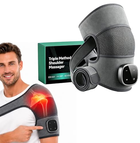 Cordless Shoulder Heating Pad, 3-in-1 Portable Heated Shoulder Braced with Massage, 5 Level Heat & 3 Vibration Modes, Adjustable Heated Shoulder Wrap for Neck, Knee, Arm Relief, Fits Left or Right