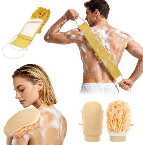 AOOHA Guante Exfoliante Coreano para Ducha,2PCS Exfoliante Corporal Manoplas,Manoplas de Baño,Tener Piel Suave y Luminosa para eliminar la piel muerta,queratosis pilaris,Hombres y Mujeres（Naranja）