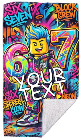 LOCO Personalisiertes Strandtuch Kinder mit Name – Badetuch 67 - Brainrot | Six Seven Handtuch, Badetuch personalisiert mit Namen, Baumwolle 70x140