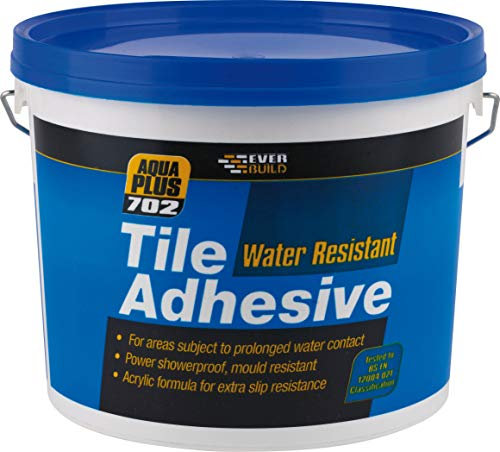 Everbuild 702 Water Resistant Tile Adhesive – Ready Mixed – Acrylic Based – Water Resistant – High Strength – Off White – 7.5kg