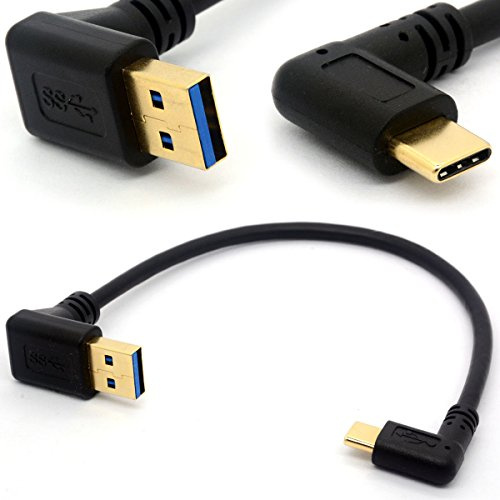 HUHANGGod Gold Plated Angled USB C Cable Extension | 90 Degree Type C to USB 3.0 Up Angle Male Converter Data Sync USB-C Adapter cord(90°Type C-USB A Up)