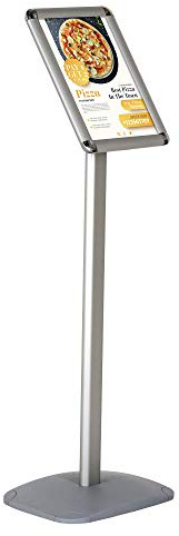 DISPLAY SALES - Porte-affiches sur pied avec coins arrondis A4 (210 x 297 mm) | Présentoir d’affiche (1m de hauteur) inclinable en aluminium inoxydable | Idéale pour restaurants, hôtels, expositions