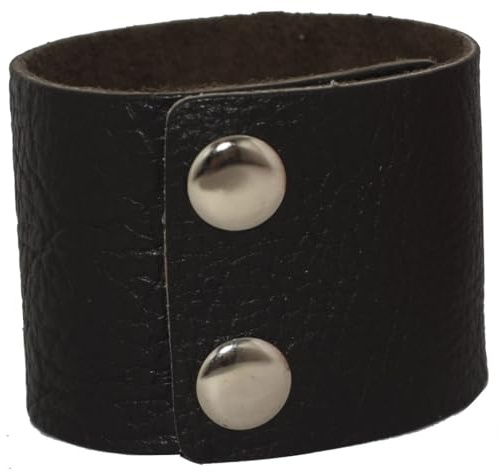 AZYOUNG Men's Black Brown White 5cm Wide Leather Bracelet Two Rows of Buckles Wristband Cuff Bangle,Length:23cm (Black)
