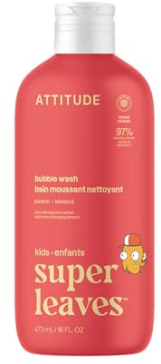 Attitude Bubble Wash for Kids, EWG Verified Bubble Bath, Hair Shampoo and Body Soap, Dermatologically Tested, Plant- and Mineral-Based, Vegan, Mango, 16 Fl Oz