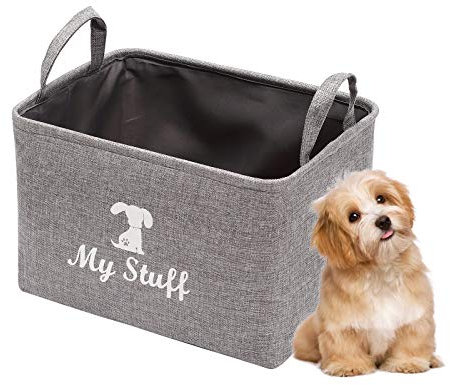 Pethiy - Boîte de Rangement en Toile pour Jouets pour Chien, Panier de Rangement avec Poignées,Ranger Box pour Accessoires/vêtements pour Animaux- 38 x 27 x 25cm-Gris