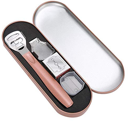 Râpe à Pied Pédicure, Ensemble de Rasoir à Callosités, Coupe Cors Pied, Rasoir à Talon, Lime à Pied en Acier Inoxydable pour Enlever les Peaux Mortes Pédicure Outil de Soin des Pieds (Or Rose)