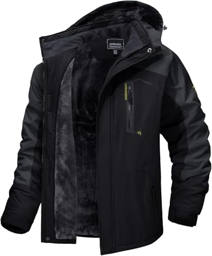MAGCOMSEN Herren Winter Skijacke Fleece Gefüttert Winterjacke Outdoor Verdickt Softshelljacke Wasserdicht Winddicht Jacke Atmungsaktiv Funktionsjacke mit Abnehmbarer Kapuze