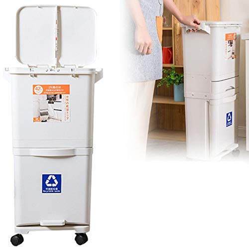 GBHJJ Ecycling Pedal Bin, 32L Capacity Stainless Steel Trash Bin with 2 Compartments, Home Kitchen Restaurant Garbage can Waste Separation System