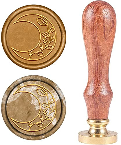 craspire Wachs Siegel Stempel Blatt Und Mond Messing Siegel Wachs Stempel Gloden Wachs Siegel Abnehmbarer Kopf Naturholzgriff Für Umschlag Einladung Hochzeit Verschönerung Flasche Dekoration Geschenk