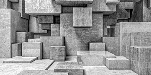 Magnettafel Pinnwand XXL Panorama 3D Quader Beton grau Farbe schwarz weiß, Größe 120 x 60 cm