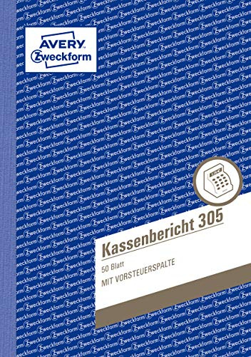 AVERY Zweckform 305 Kassenbericht (A5, mikroperforiert, von Rechtsexperten geprüft, für Deutschland und Österreich zur ordnungsgemäßen, kostengünstigen Buchführung, 50 Blatt) 20er Pack