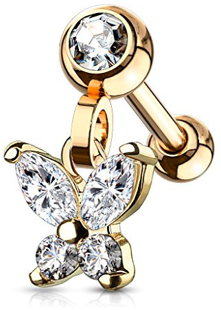 beyoutifulthings Knorpel Ohr-stecker Schmetterling Anhänger Zirkonia Clear viele Farben Cartilage Piercing-s Tragus Edelstahl Schraub-Verschluss