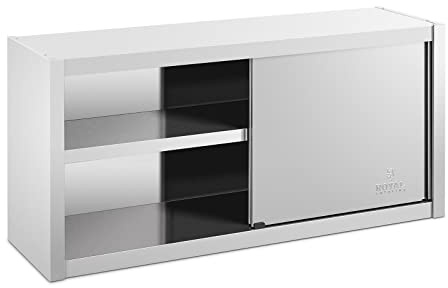 Royal Catering Armoire Murale en INOX Haute De Cuisine Travail Suspendue Professionnelle Placard Mural Rangement RCSSWC-120X45-S (120 x 45 x 60 cm, 600 kg, 3 Niveaux, Portes Coulissantes)