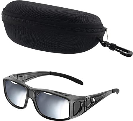 BEZZEE PRO Verspiegelte Polarisierte Sonnenüberbrille für Brillenträger mit Etui - UV400-Schutz & Blendschutz - Passt über Korrektionsbrillen - Für Angeln und Golf - Überziehbrille Herren & Damen