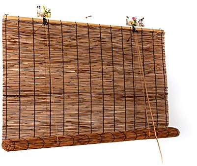 Retro-Karbonisierungs-Reed-Vorhang,Lichtfilter-Atmungsaktiv-Raffrollos, Heberollo-Sonnenschutz, UV-Schutz/wasserdicht/umweltfreundlich/schimmelbeständig,für Fenster/Terrasse (W60xH120cm/24x47in)